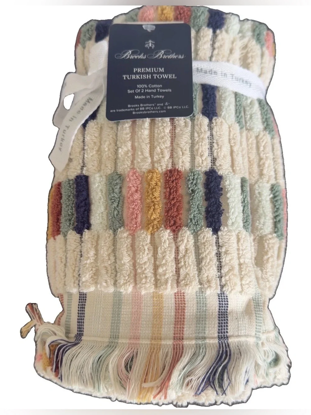 4 Brooks Brothers Mosaic Tiles 2 Bath 2 Hand Premium Turkish Towels Set of 4 NWT